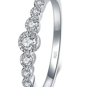 BORUO Cubic Zirconia 925 Sterling Silver Band Ring